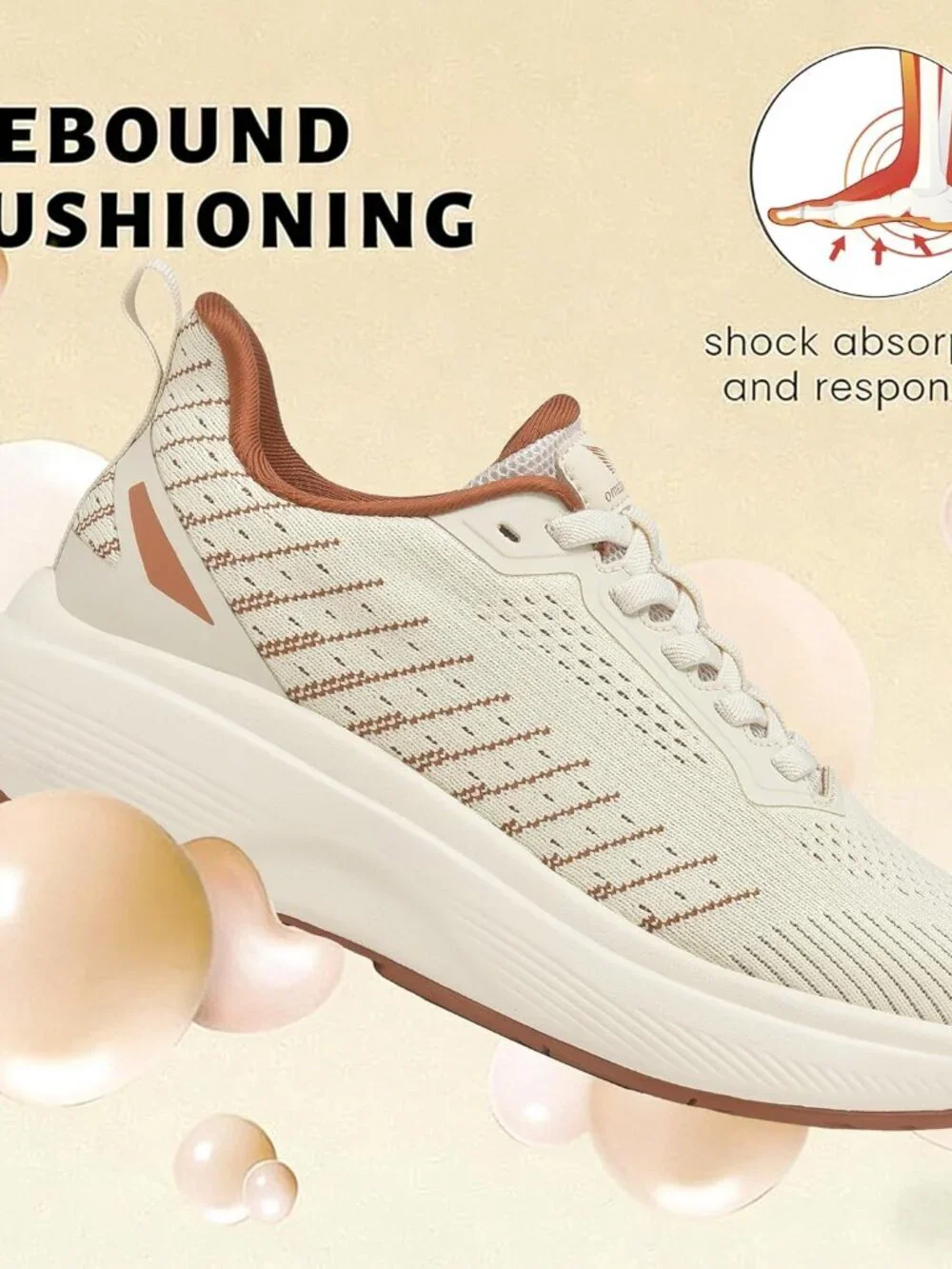 Women's Beige/Khaki Walking Shoes Slip on Comfortable Running Tennis Sneakers